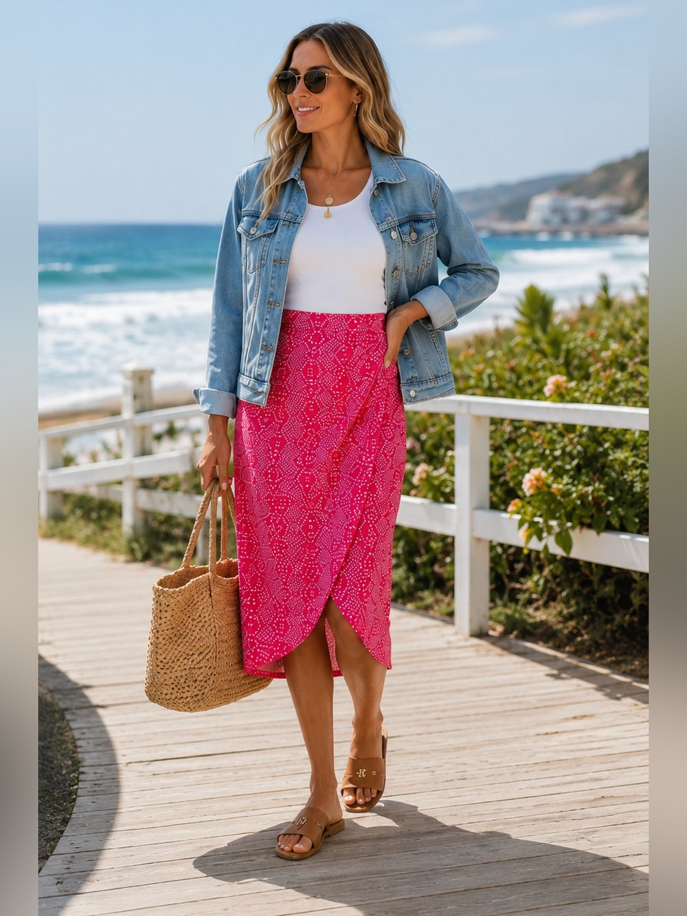 RipSkirt PlayaPink Midi Wrap Skirt Med Length 4 Beach Cover Up Resort Adjustable